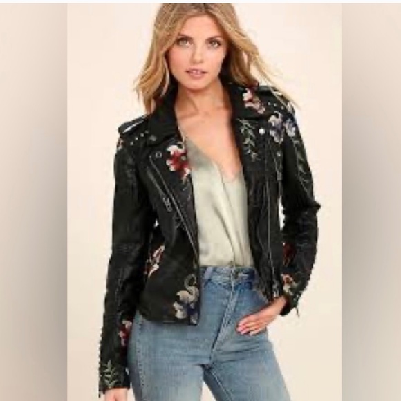 Blank NYC Embroidered Floral Studded Leather Jacket - Picture 1 of 9